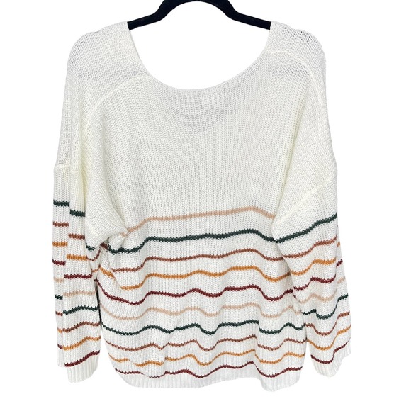 Bloomchic Sweater Womens Plus Size 26 Cream Striped Long Sleeve Boxy V-neck - Picture 2 of 10